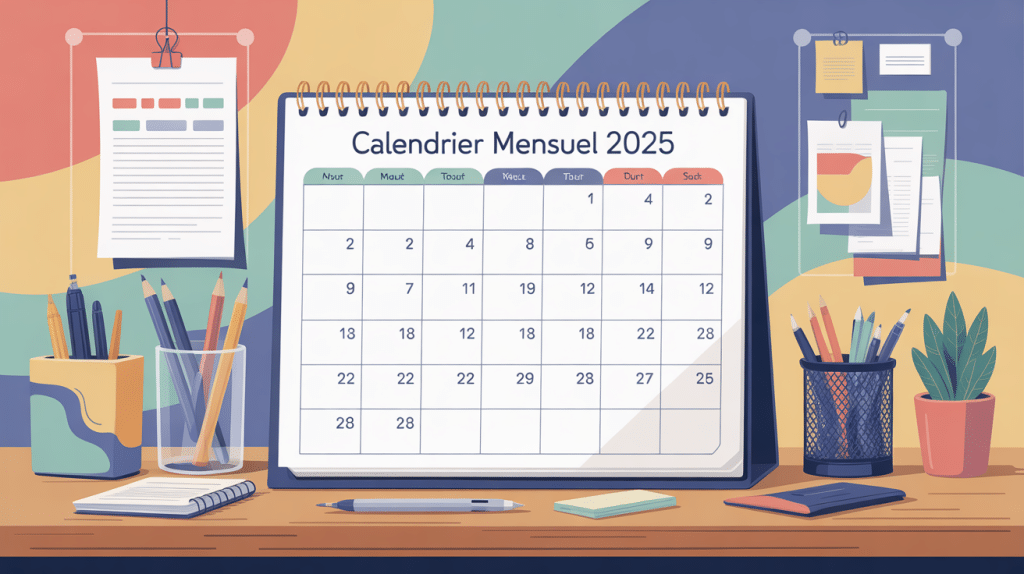 calendrier mensuel 2025 moderne sur bureau