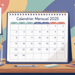calendrier mensuel 2025 moderne sur bureau