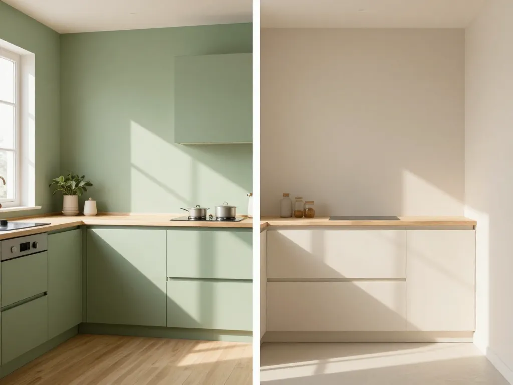 Couleur mur cuisine tendance 2024 adaptation lumière