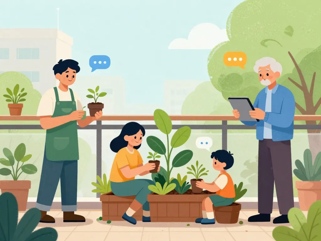 Scène profils les jardinautes urbains familiaux connectés