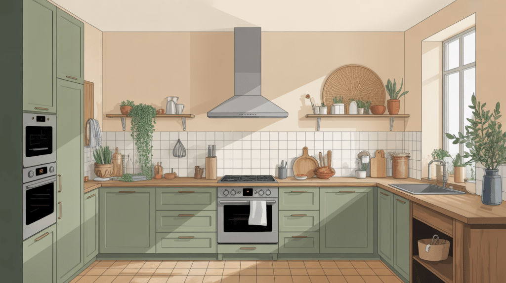 Couleur mur cuisine tendance 2024 illustration chaleureuse moderne