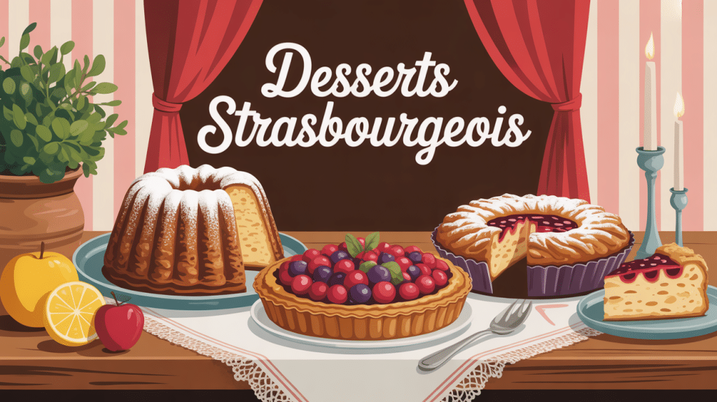 Gourmandises dessert strasbourgeois sur nappe alsacienne