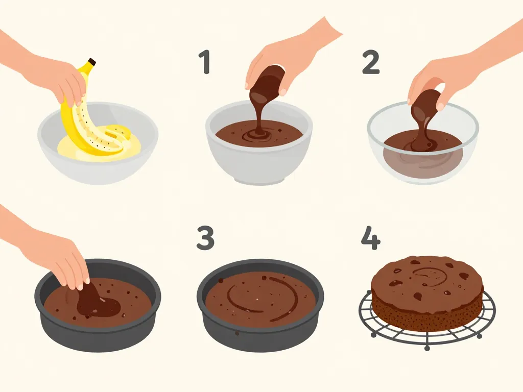 préparation gateau chocolat banane étapes faciles visuelles
