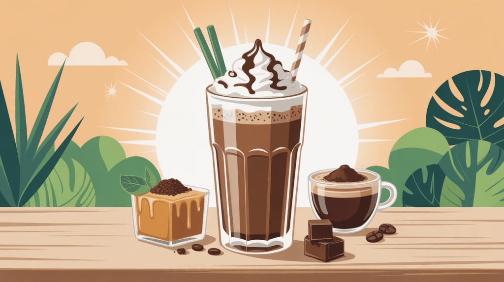 frappé café glacé gourmand avec glaçons et grains de café