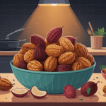 griller des noix de cajou en cuisine illustration colorée