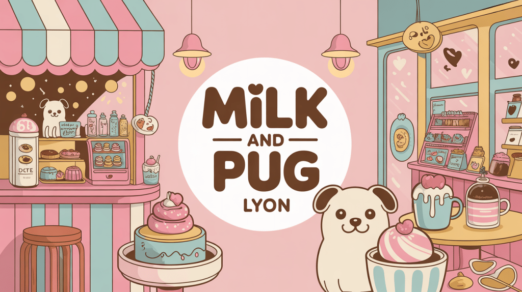 Illustration coffee shop kawaii Milk and Pug Lyon