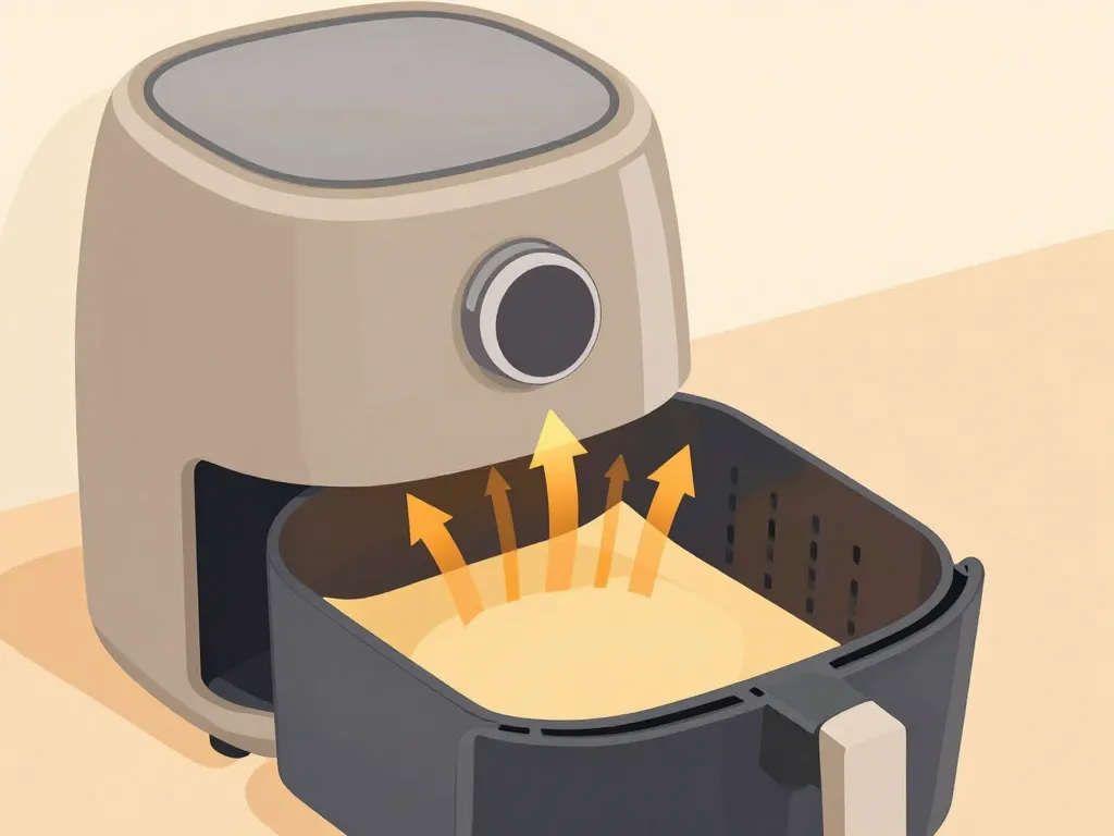 Schéma air fryer avec papier cuisson et circulation d'air