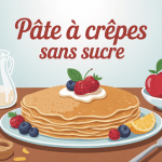 Illustration d'une pâte à crêpes sans sucre avec crêpes et fruits frais