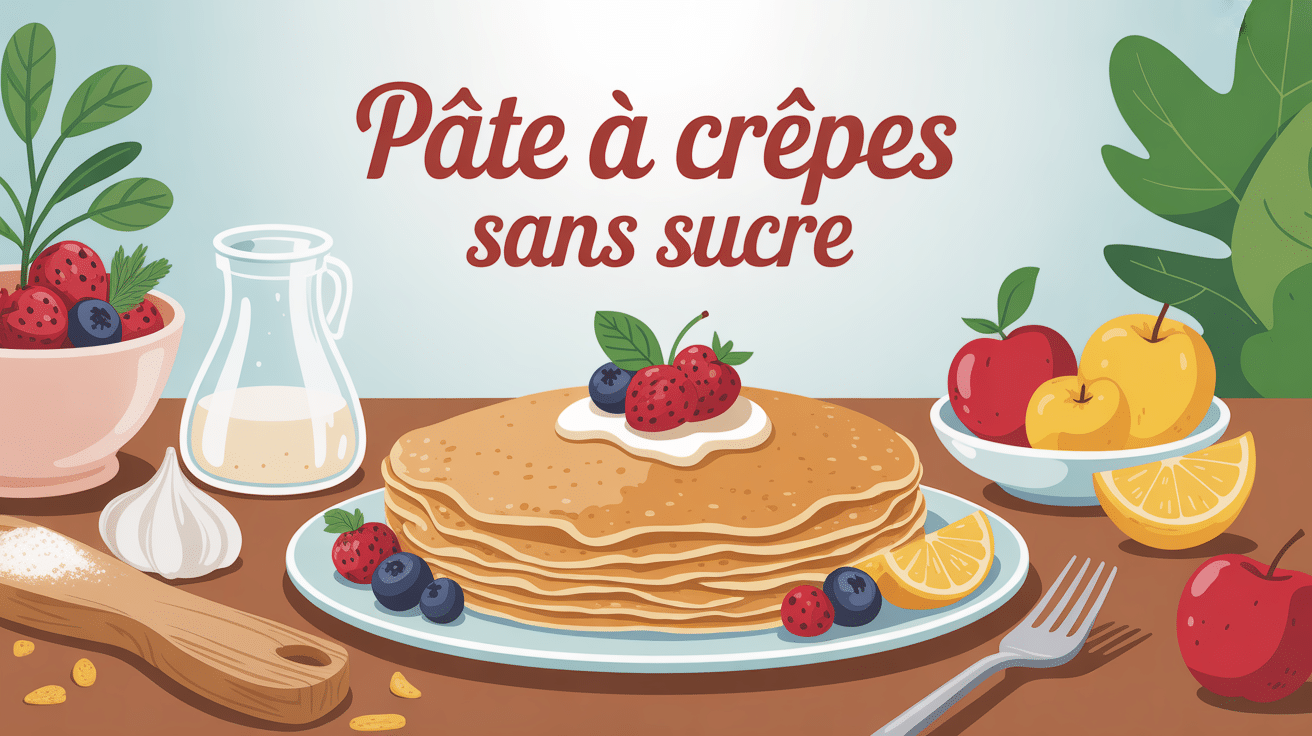 Illustration d'une pâte à crêpes sans sucre avec crêpes et fruits frais