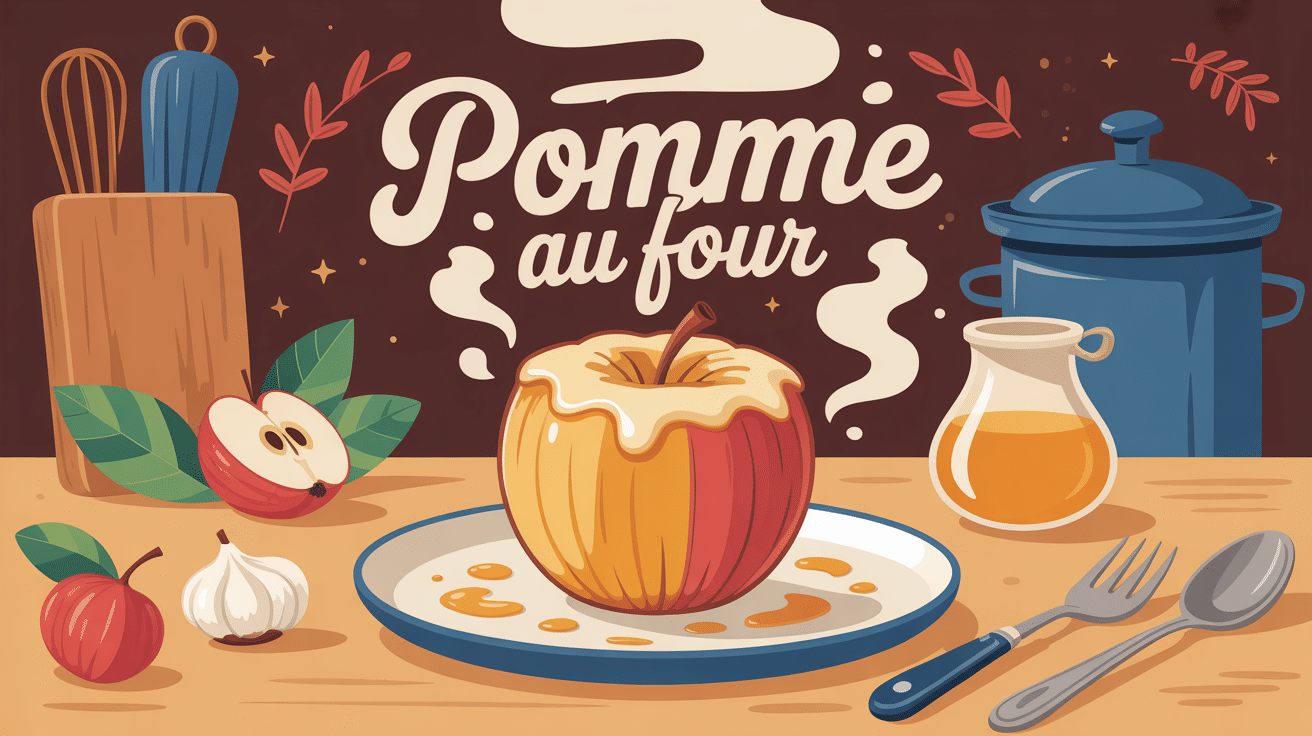pomme au four caramélisée sur assiette décor cuisine