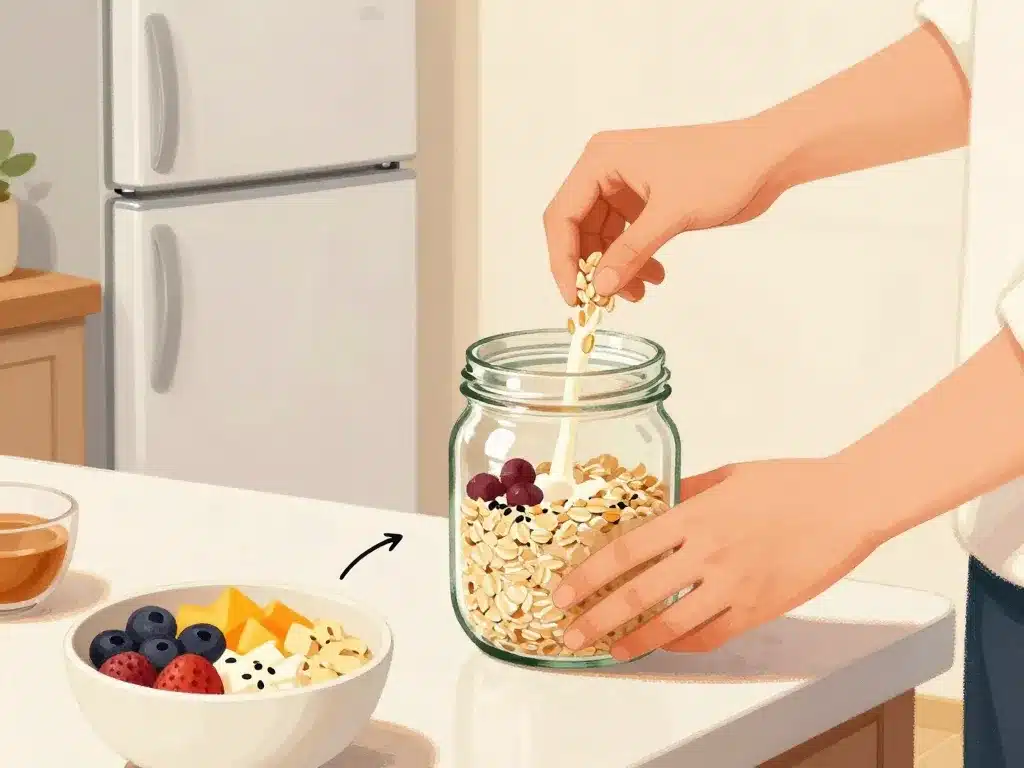 recette overnight oats illustration préparation bocal cuisine