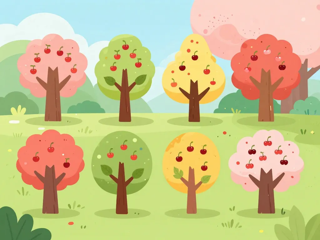 Diversité variété cerise arbres jardin