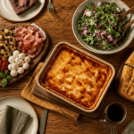 accompagnement pour lasagne sur table conviviale