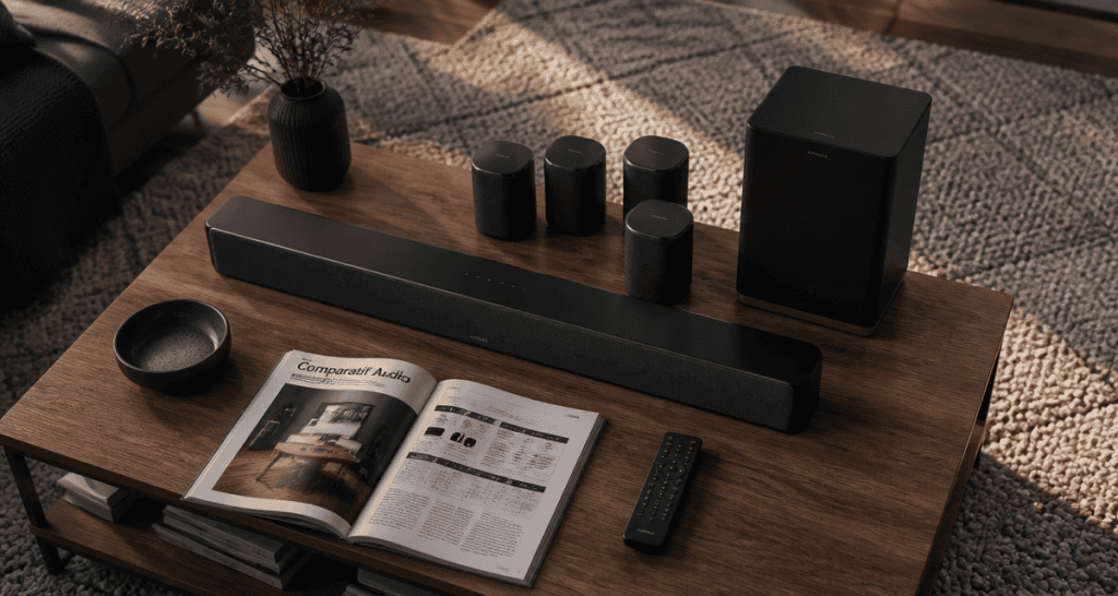 Barre de son ou home cinema sur table moderne