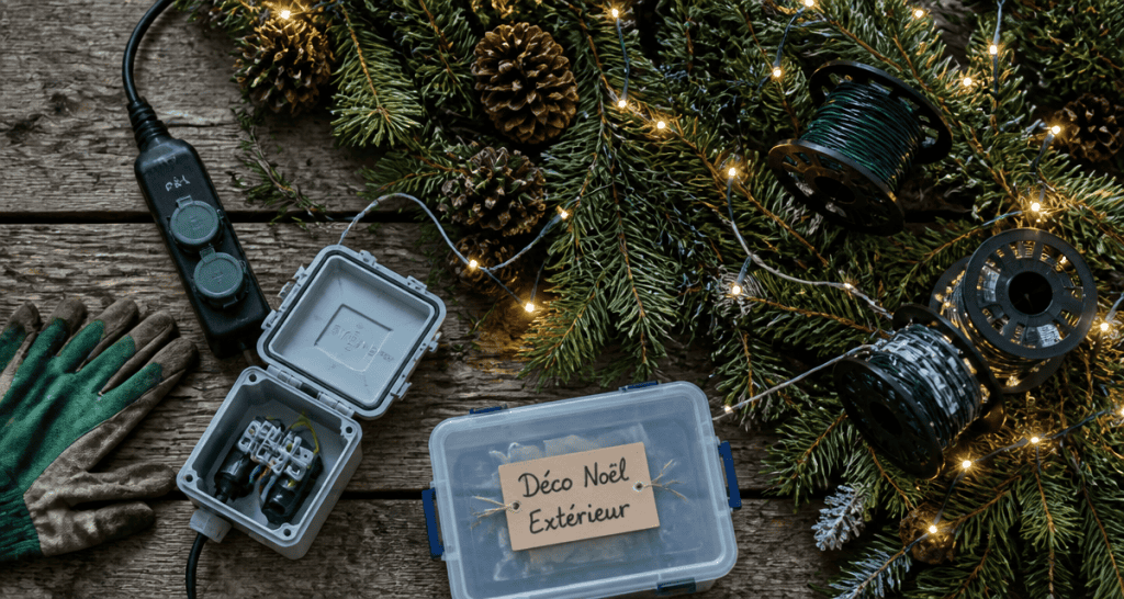 decoration noel exterieur table et branchements