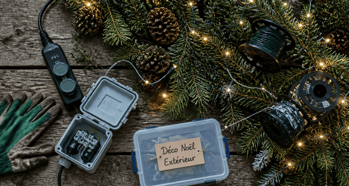 decoration noel exterieur table et branchements