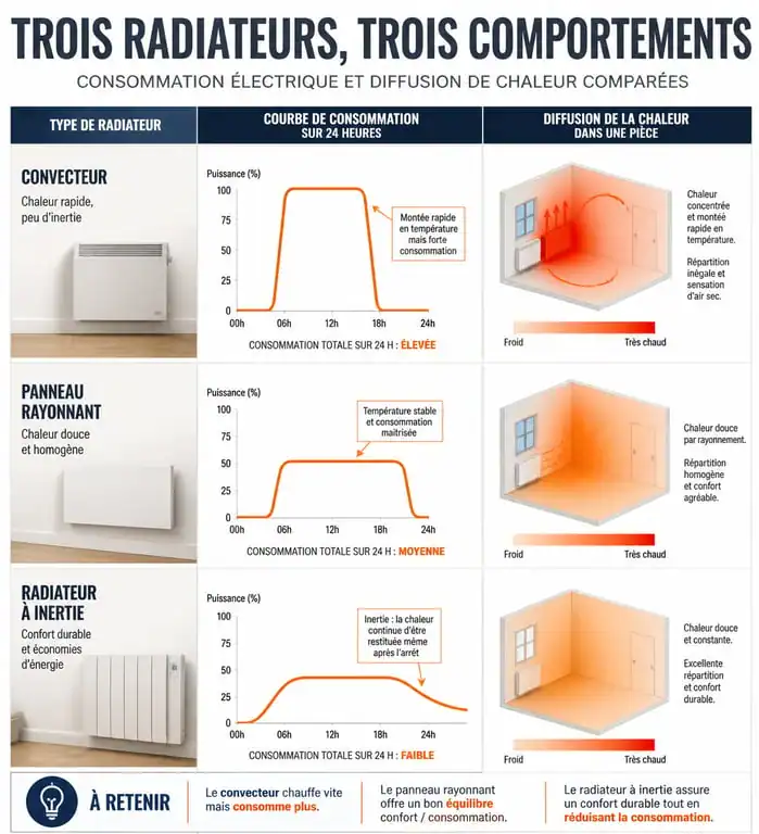 Comparaison de la consommation et de l'efficacité thermique des radiateurs à inertie face aux convecteurs