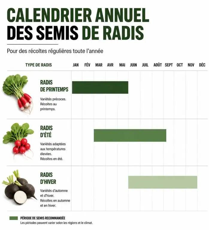 Calendrier des périodes de semis de radis selon les variétés et les saisons