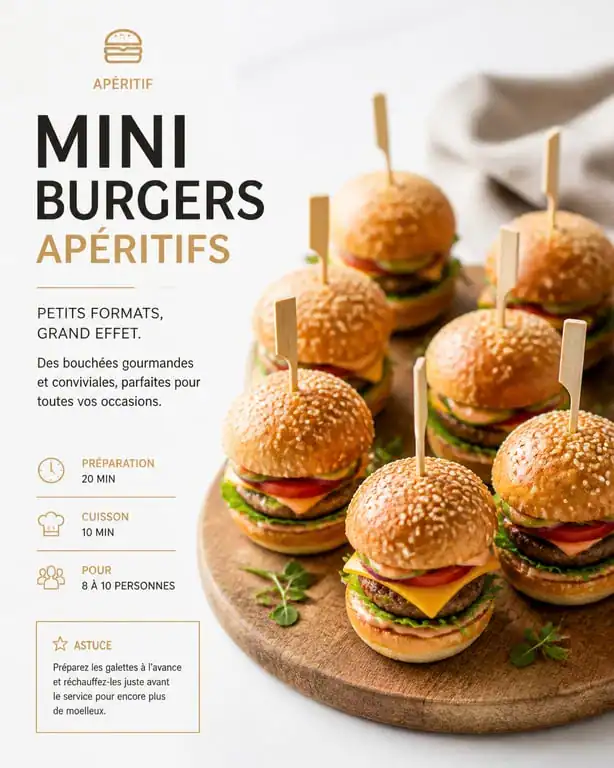 Recette mini burger apéro maison sur plateau en bois