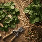 faut il couper les feuilles des fraisiers avant l'hiver sécateur feuilles coupées