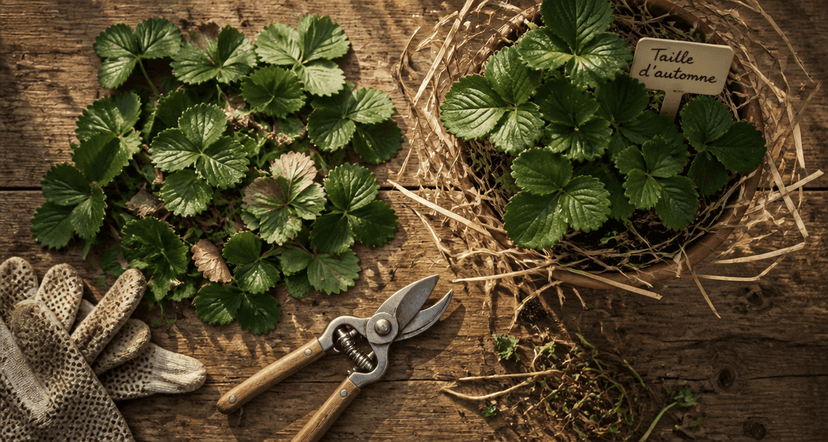 faut il couper les feuilles des fraisiers avant l'hiver sécateur feuilles coupées