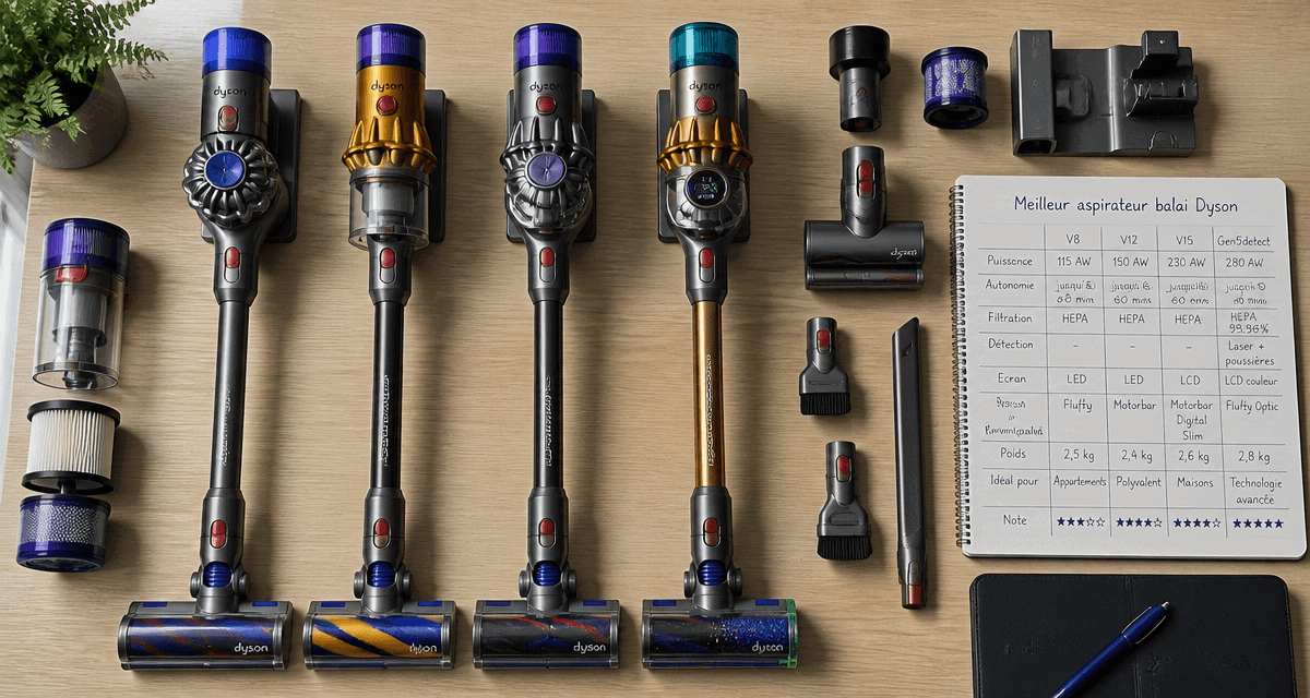Meilleur aspirateur balai Dyson V8 V12 V15 Gen5detect et accessoires