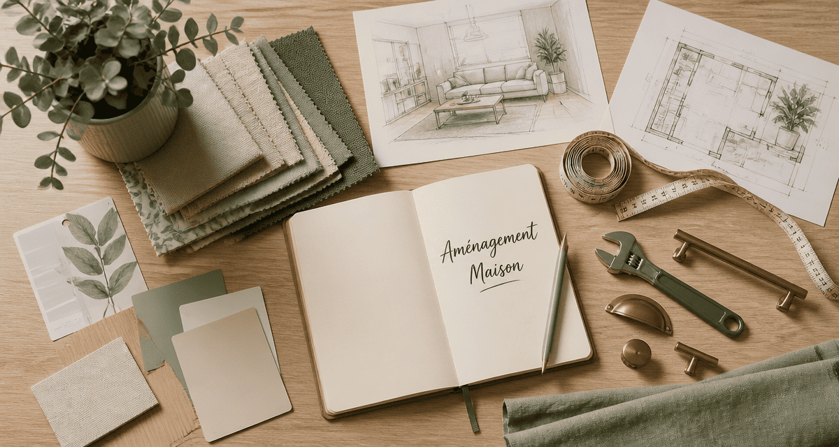 mon amenagement maison flat lay plan travail