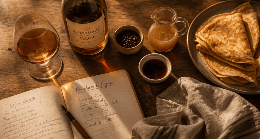 par quoi remplacer le cognac dans une recette, ingrédients de substitution