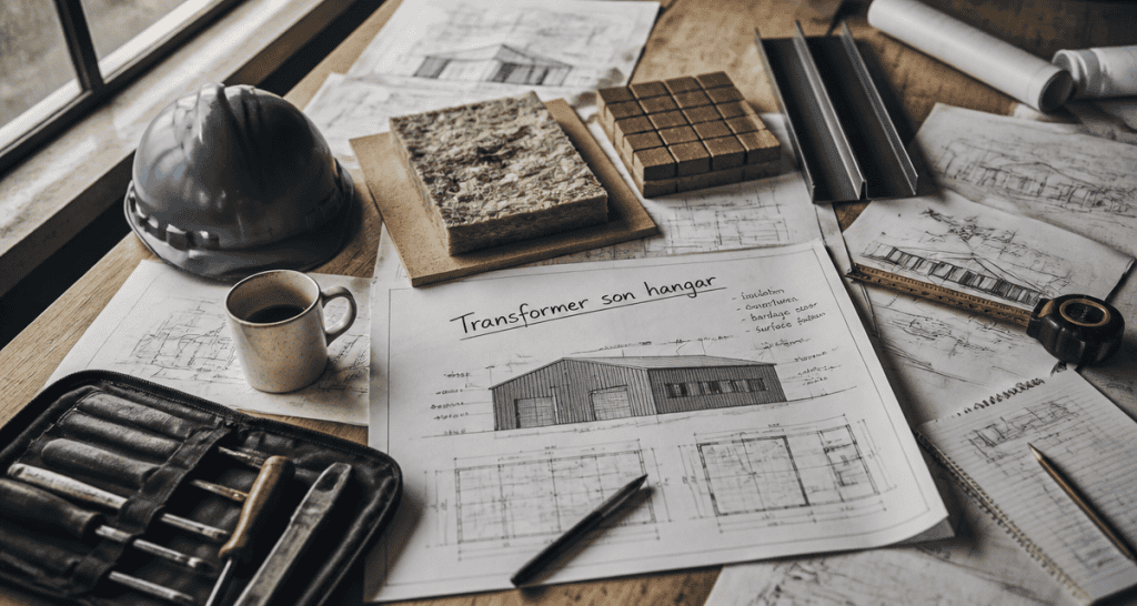 plans techniques hangar aménagé en maison