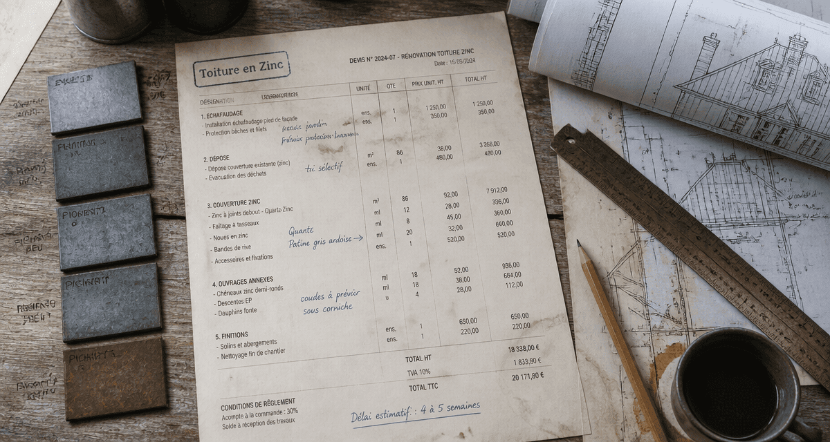prix d un toit en zinc sur bureau d architecte