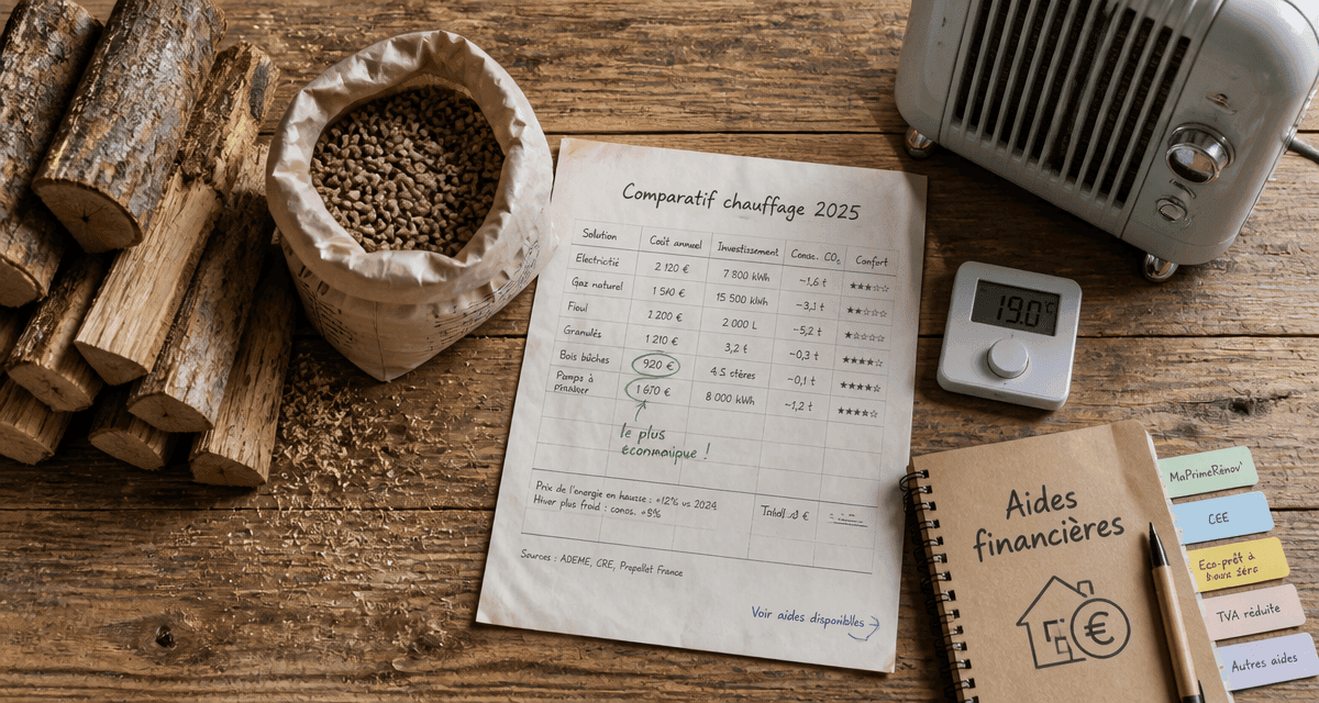 quel est le chauffage le moins cher 2025 comparatif