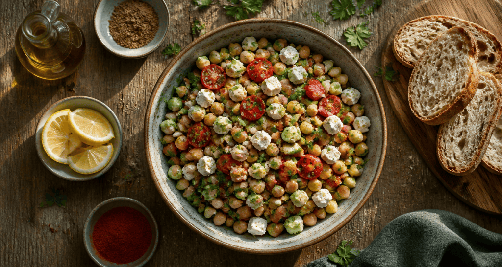 recette de pois chiche en salade avec feta et légumes