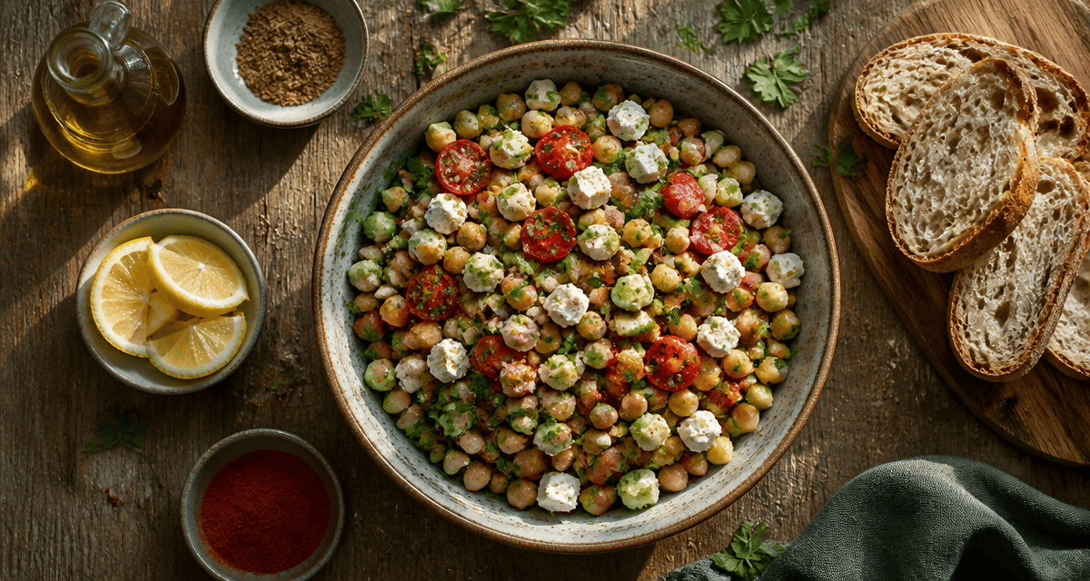 recette de pois chiche en salade avec feta et légumes