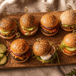 recette mini burger apéro sur plateau bois rustique