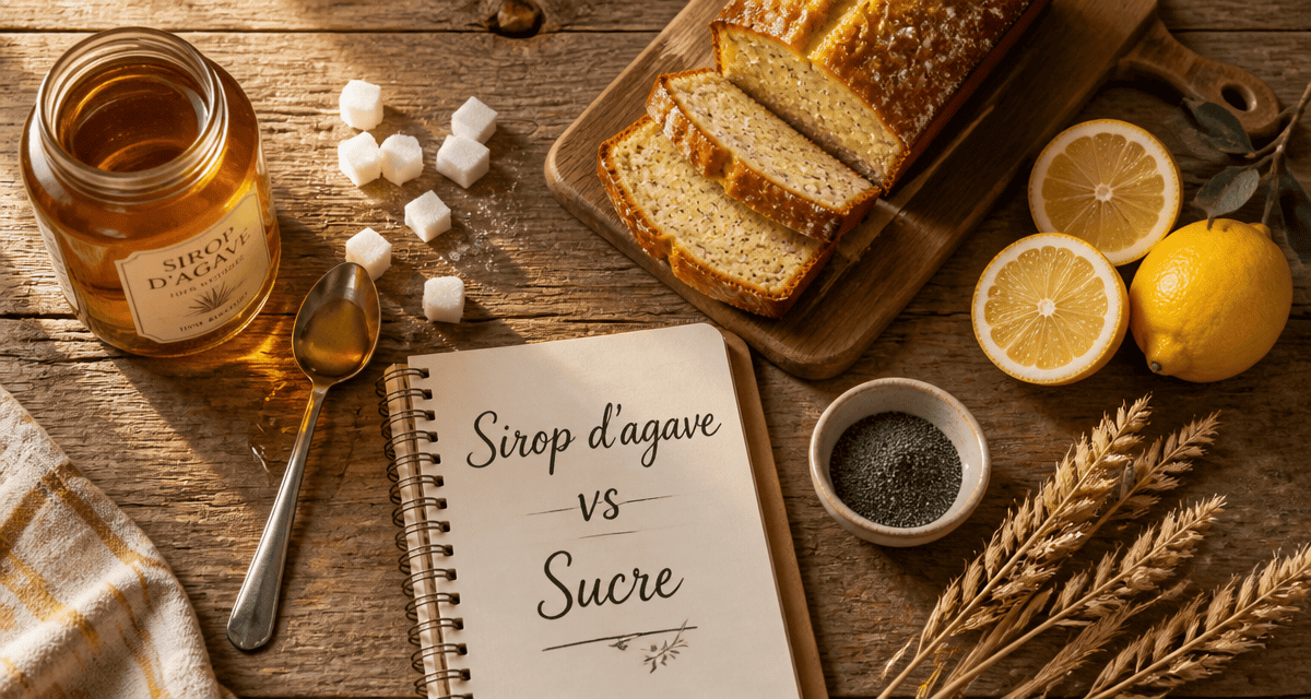 sirop d agave ou sucre sur table rustique