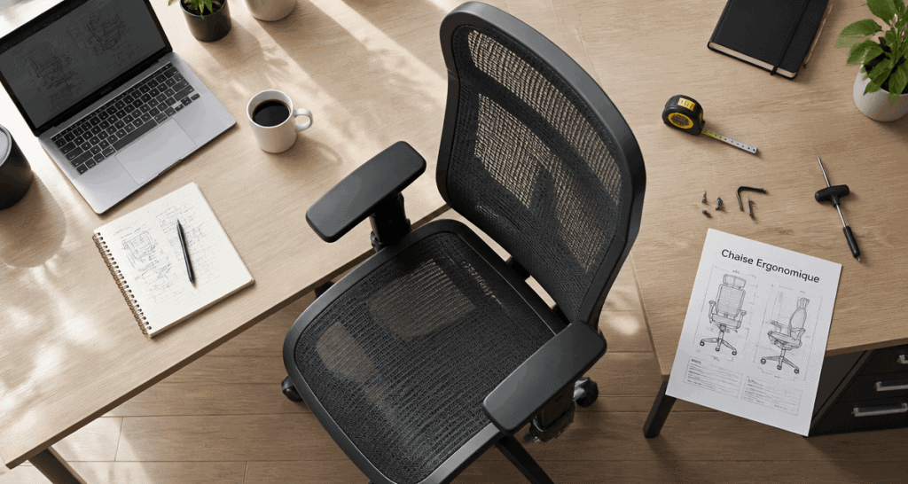 top chaise ergonomique sur bureau organisé