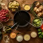 accompagnement fondue bourguignonne sauces légumes et viande