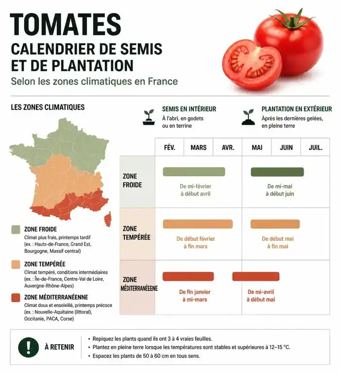 Calendrier de semis et plantation des tomates en France selon les régions