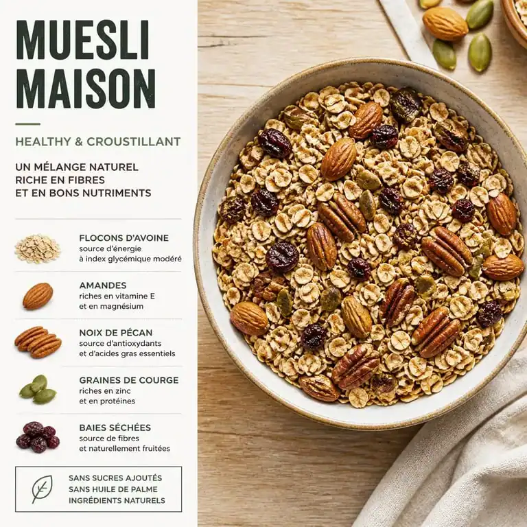Bol de muesli maison healthy croustillant avec noix et graines pour un petit-déjeuner équilibré