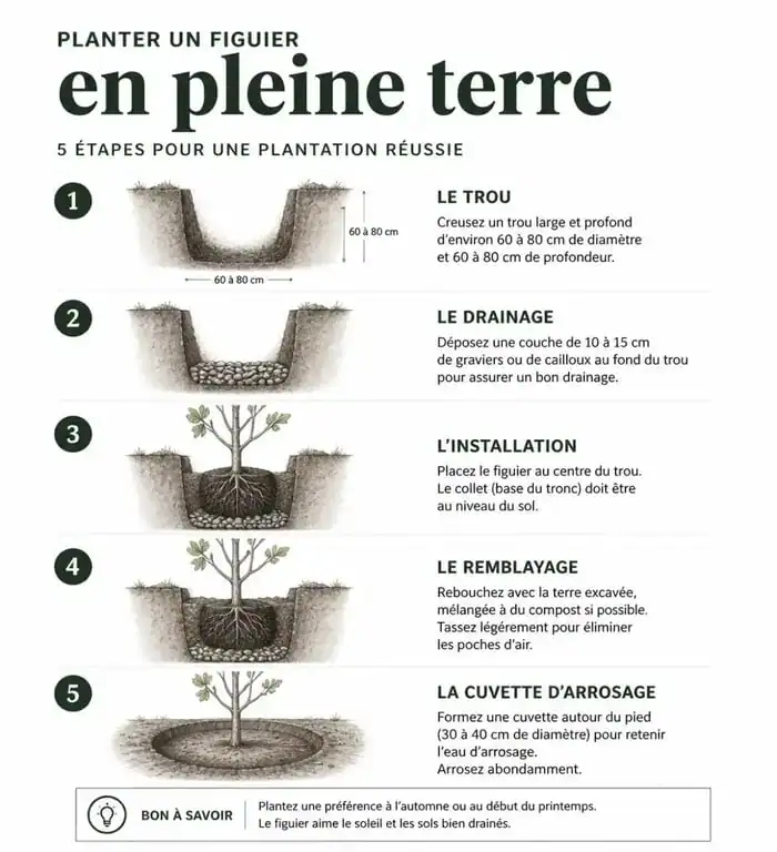 Étapes de plantation d'un figuier en pleine terre pour une croissance optimale