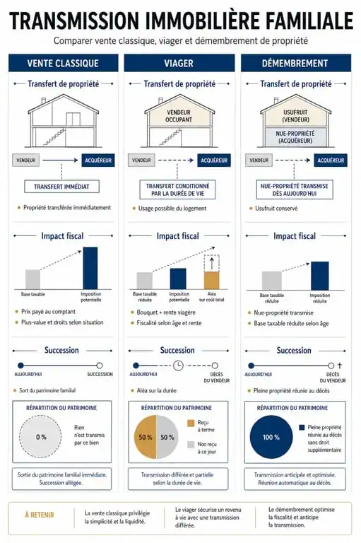 Comparatif des méthodes pour racheter la maison de ses parents de leur vivant : vente classique, viager et démembrement.