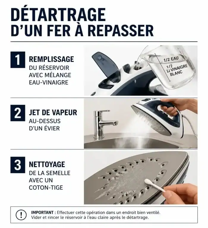 Étapes pour nettoyer un fer à repasser calcaire avec du vinaigre blanc