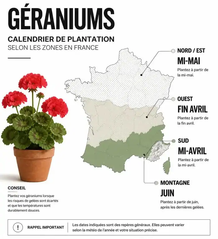 Calendrier de plantation des géraniums par région en France