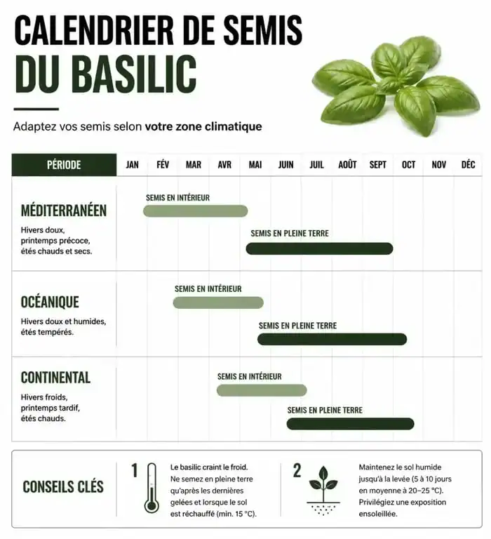 Calendrier de semis du basilic par zone climatique pour réussir ses plantations