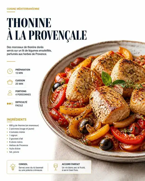 Recette de thonine à la provençale avec compotée de légumes sur une assiette