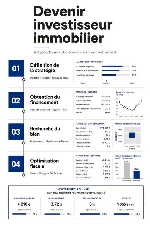 Infographie des étapes pour devenir investisseur immobilier et réussir son projet