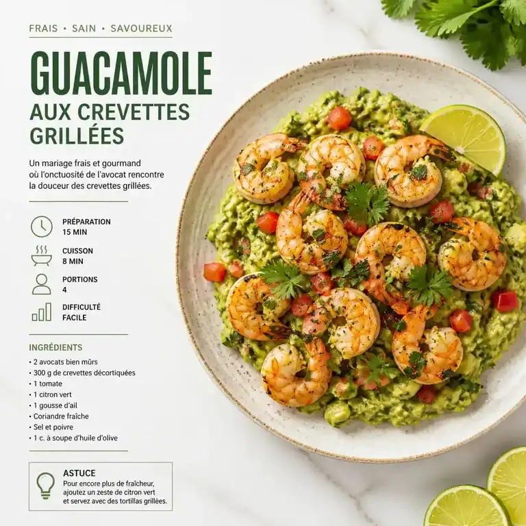 Guacamole fusion aux crevettes, idée de plat avec quoi manger le guacamole