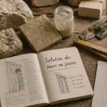 isoler un mur en pierre avec matériaux naturels et outils artisanaux