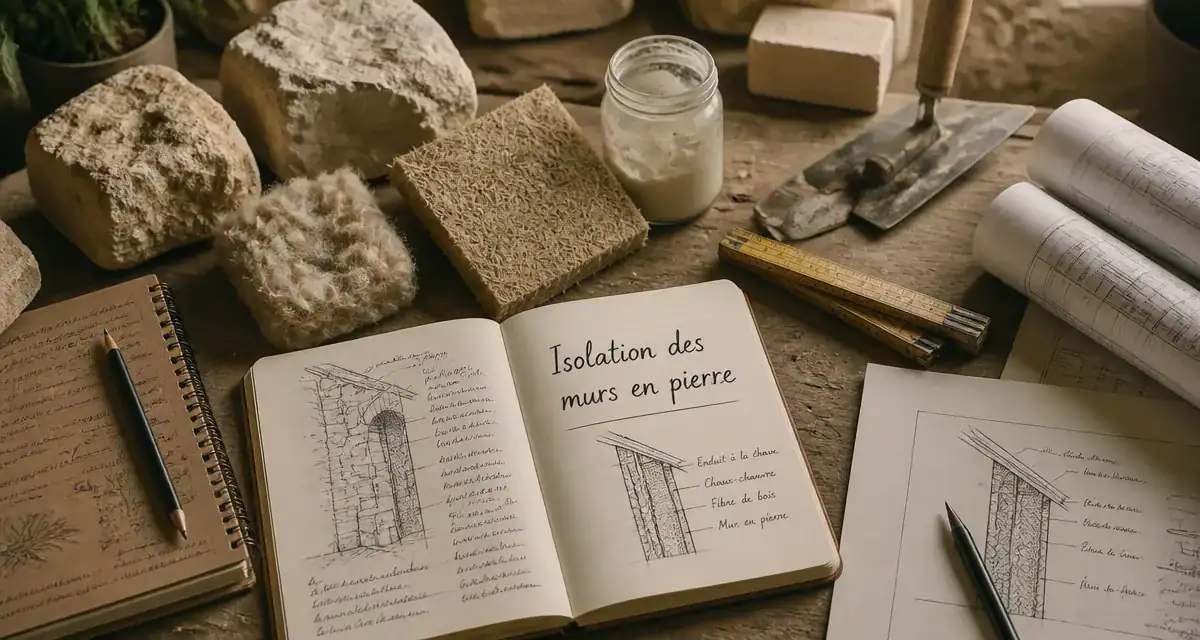 isoler un mur en pierre avec matériaux naturels et outils artisanaux