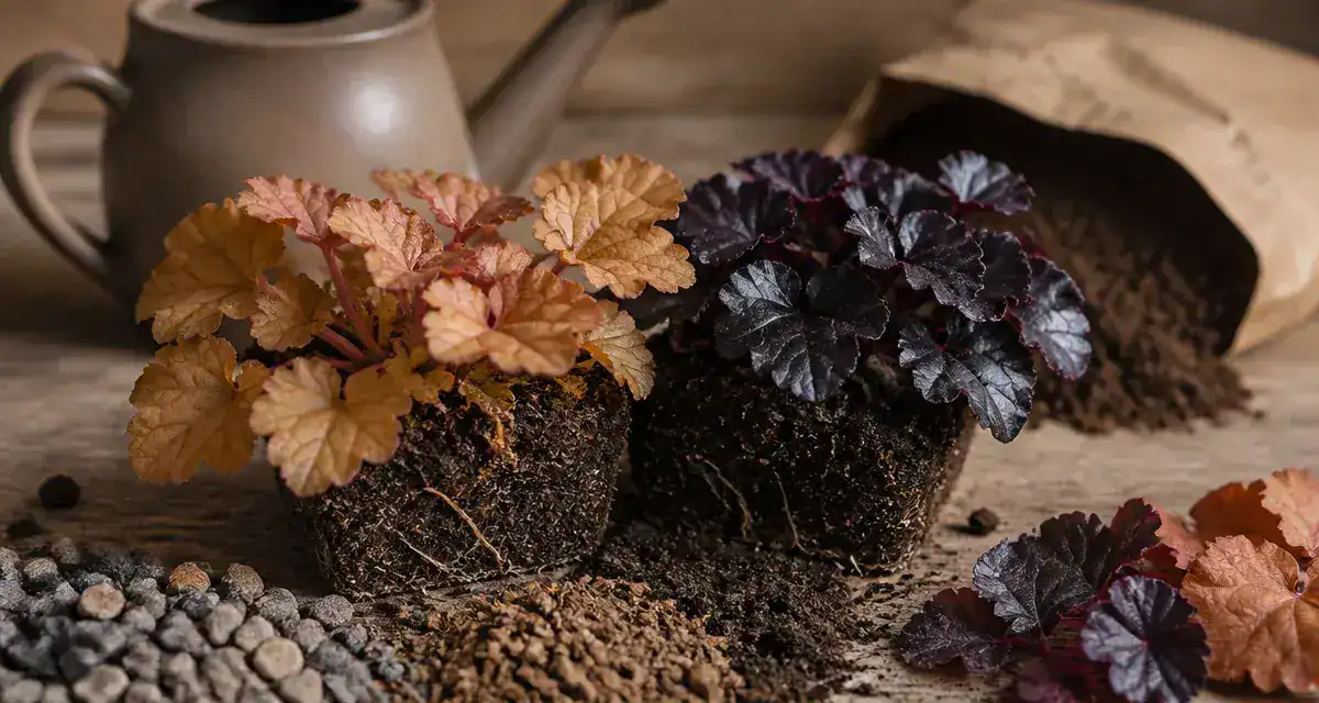 Les plus belles heuchères : Caramel et Obsidian en pot à l’ombre